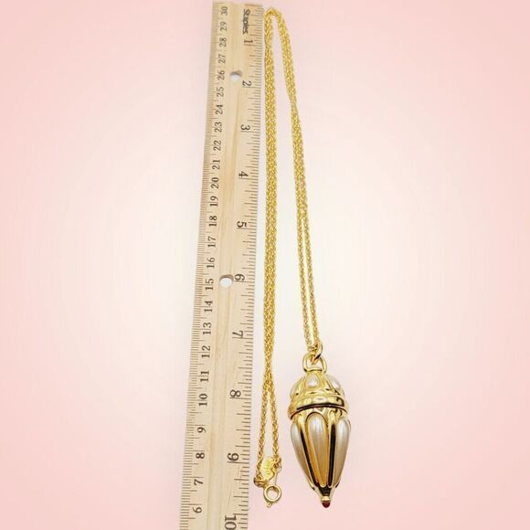 Chatelaine Poison Locket Casket Bottle Necklace by Joan Rivers Gold Plated Pearl - Picture 10 of 10